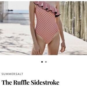 Summersalt Pink and Black Polkadot Ruffle Sidestroke Swimsuit Size 8